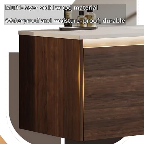 Modern Solid Wood Bathroom Vanity with LED Mirror and 2 Drawers