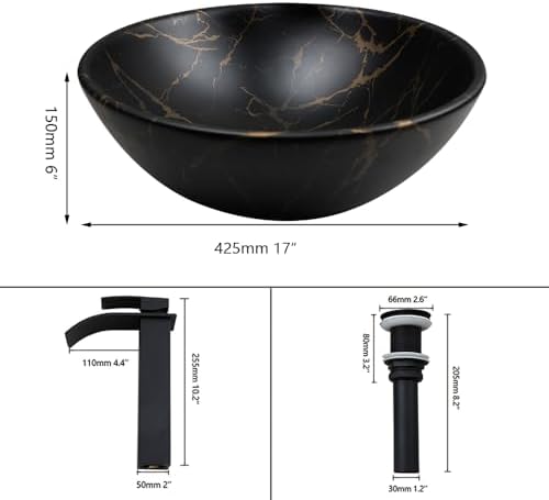 Focitland Modern Black Ceramic Vessel Sink With Waterfall Faucet