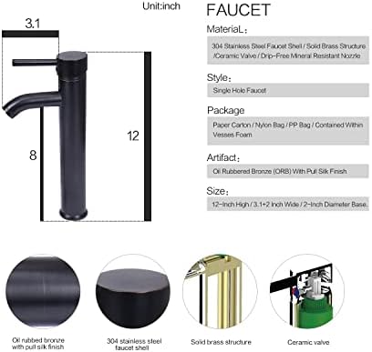 Sleek White Marble Vessel Sink with Black Faucet and Pop Up Drain Set