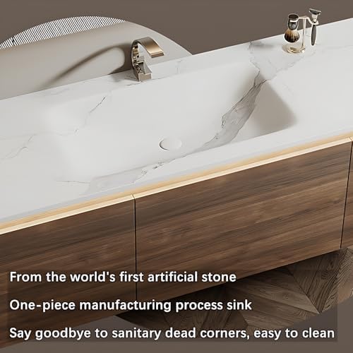 Modern Solid Wood Bathroom Vanity with LED Mirror and 2 Drawers