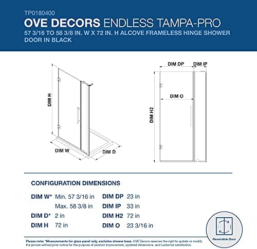OV decoR Endless TP0180400 Tampa-Pro Hinge Shower Door