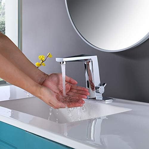 Poopey Automatic Sensor Touchless Bathroom Sink Faucet with Hole Cover Plate