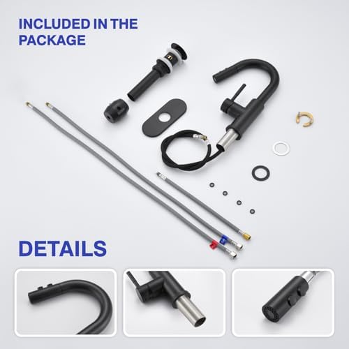 Easy bathroom sink faucet with pull down sprayer matte black single handle Kabble