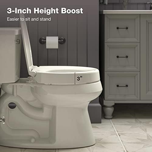 Elegant Elongated Toilet Seat Quiet-Close Raised andlatable Biscuit 3 Seat