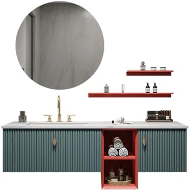 Elegantly Modern suspended Bathroom Vanity with LED Mirror Open Storage