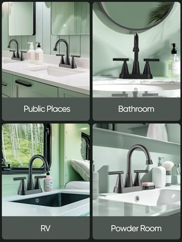 Premium 3-Hole Bathroom Faucet Black Matte Finish 4 Inch