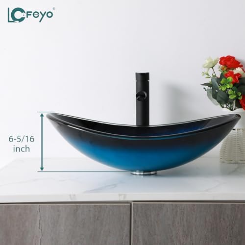 Lofeyo tempered glass blue vessel sink 21 x 6