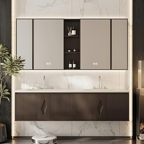 Double Sink Vanity with LED Mirror for Modern Bathroom
