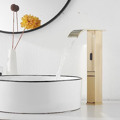 GGStudy Automatic Sensor Polished Gold Touchless Bathroom Faucet