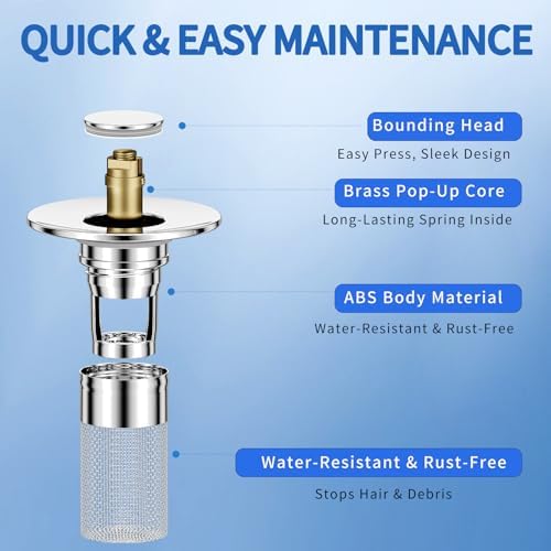 2PCS Bathroom Sink Stopper Strainer with Removable Hair Catcher Basket