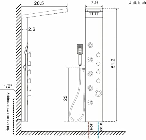 Stainless Steel Shower Panel Tower System with Rain massage Function