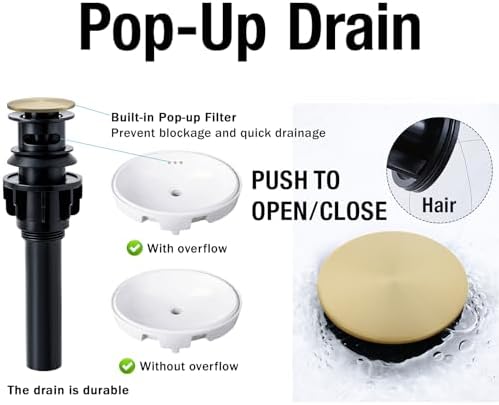 Easy to Install Long-Lasting 3-Hole Faucet with Gold Finish