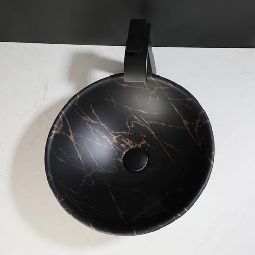 Focitland Modern Black Ceramic Vessel Sink With Waterfall Faucet