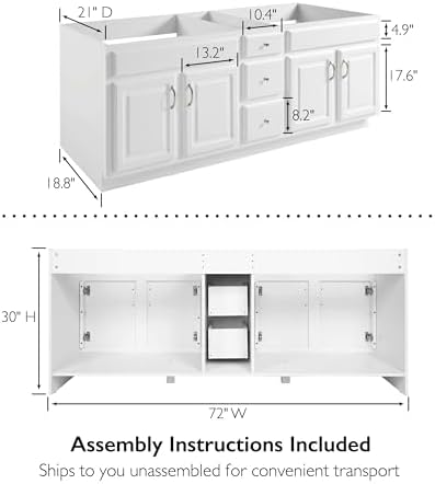 Bathroom Vanity 72in Brazilian Pine Wood White Unassembleable