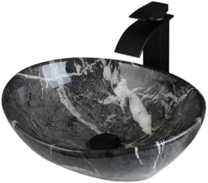 Black White Marbling Vessel Sink