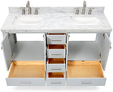 Ariel 61 inch bathroom vanity with marble countertop and soft-close drawers