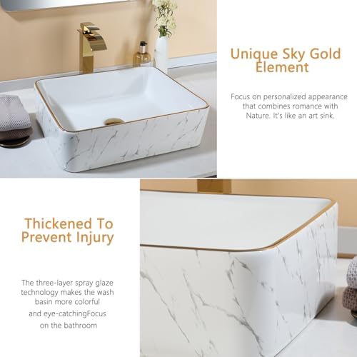 Luxury 19 Ceramic Bathroom Sink with Gold Faucet