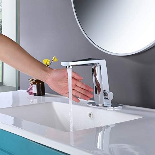Poopey Automatic Sensor Touchless Bathroom Sink Faucet with Hole Cover Plate