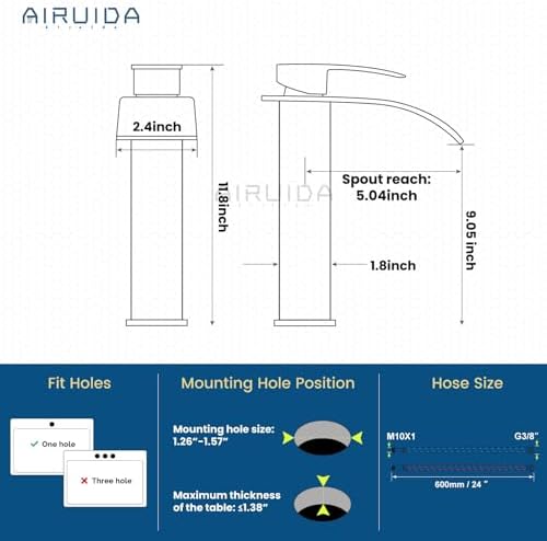 Pure Performance - Airuida Tall Waterfall Faucet Matte Black