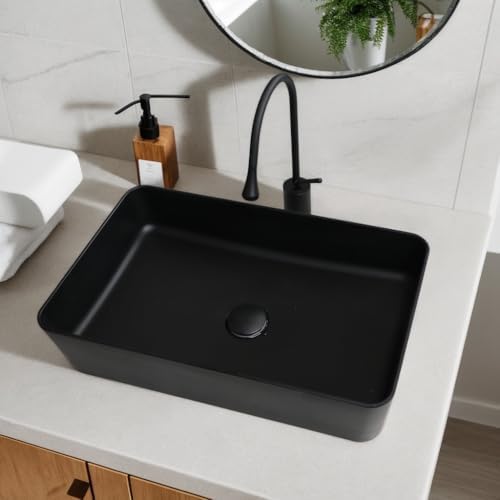 Stunning 22x14 inch Black Stone Resin Vessel Sink with Faucet Drain