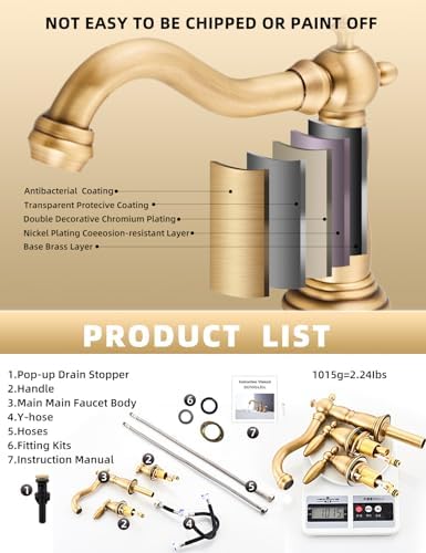 Antique GoldBlack 3-Hole Brass Faucet with Modern Handles