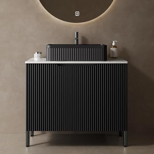 GUCOGUKA 30 Black Bathroom Vanity with Ceramic Sink Combo