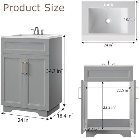 UpView 24 Bathroom Vanity with Ceramic Sink Grey