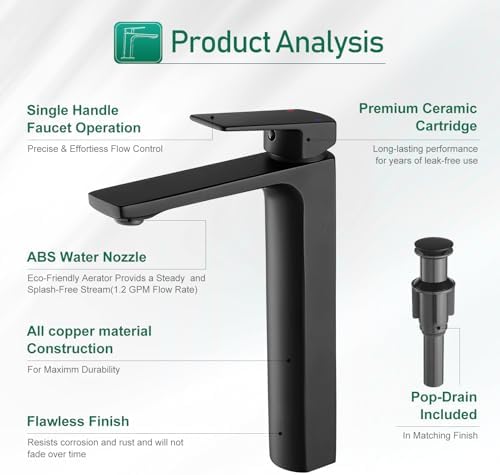 VOTON Matte Black Single Handle Bathroom Faucet 45LM Chop Chip
