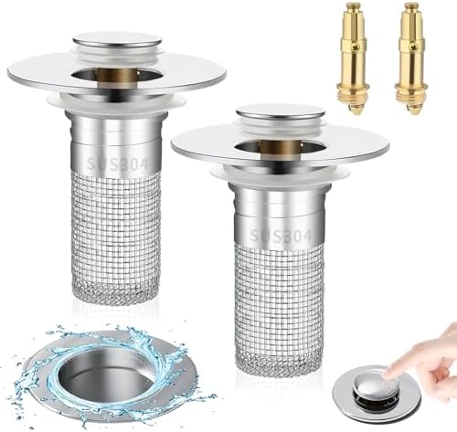 2PCS Bathroom Sink Stopper Strainer with Removable Hair Catcher Basket