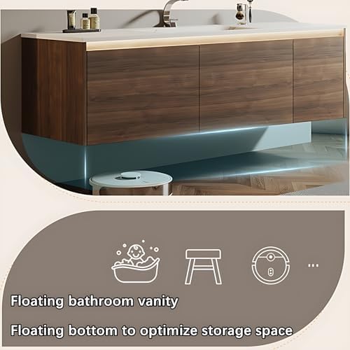 Modern Solid Wood Bathroom Vanity with LED Mirror and 2 Drawers