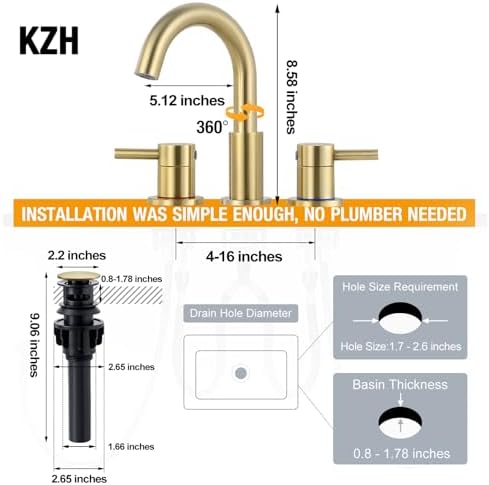 Easy to Install Long-Lasting 3-Hole Faucet with Gold Finish