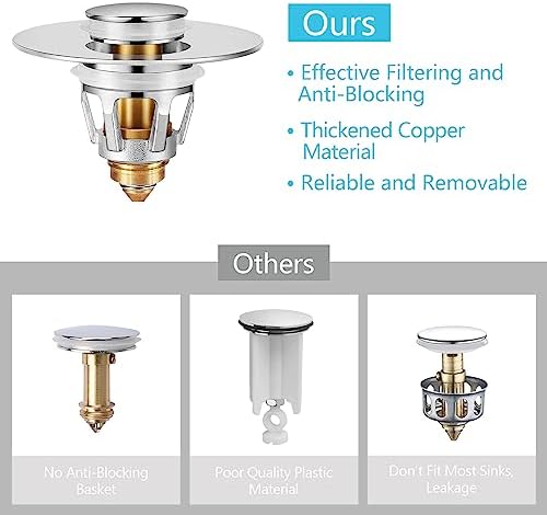 Premium Brass Sink Stopper with Hair Catcher for 104-197 Inch Drains