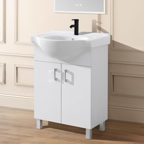 CBHME 24 White Vanity Cabinet with Ceramic Bowl Basin