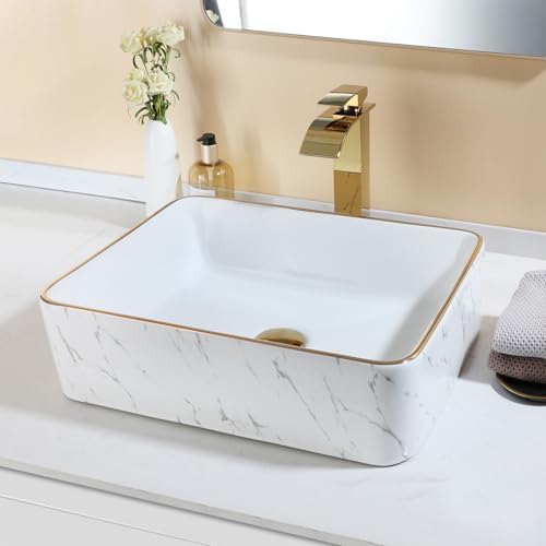Luxury 19 Ceramic Bathroom Sink with Gold Faucet