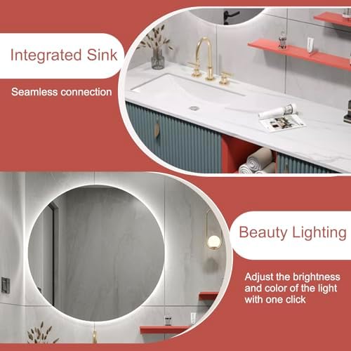 Elegantly Modern suspended Bathroom Vanity with LED Mirror Open Storage
