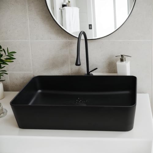 Stunning 22x14 inch Black Stone Resin Vessel Sink with Faucet Drain