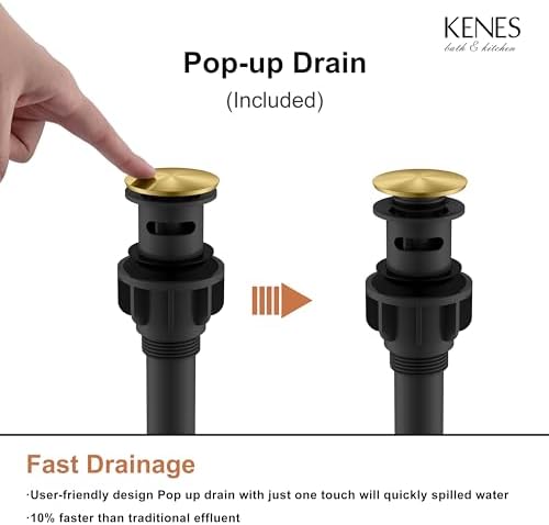 Kenes Brass Bathroom Faucet Modern Single Hole Sink Faucet with Pop Up Drain
