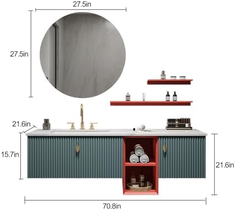 Elegantly Modern suspended Bathroom Vanity with LED Mirror Open Storage