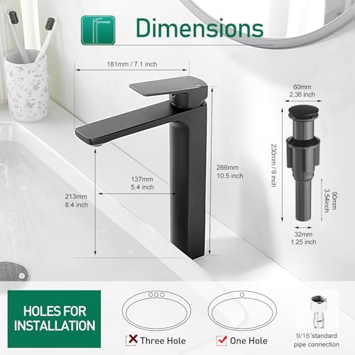 VOTON Matte Black Single Handle Bathroom Faucet 45LM Chop Chip