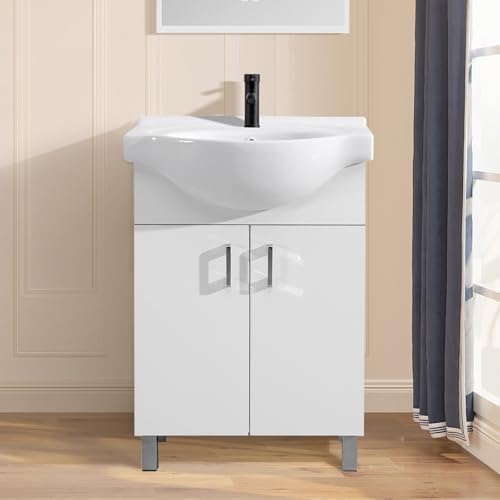 CBHME 24 White Vanity Cabinet with Ceramic Bowl Basin
