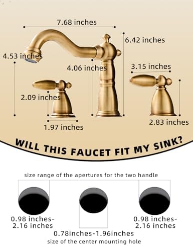 Antique GoldBlack 3-Hole Brass Faucet with Modern Handles