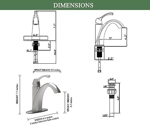 Brushed Nickel Bathroom Faucet TAF206-BN Modern Durable Faucet for Home