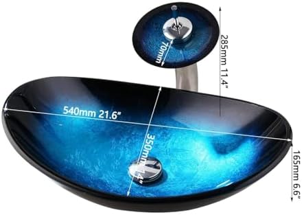 Vessel Sink Blue Glass Oval Bathroom Sink