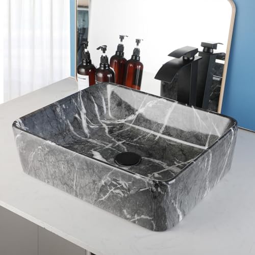 Black Marble Vessel Sink for Bathrooms