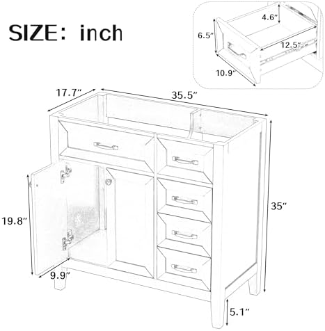 Stylish 36 Bathroom Vanity Base with 3 Drawers