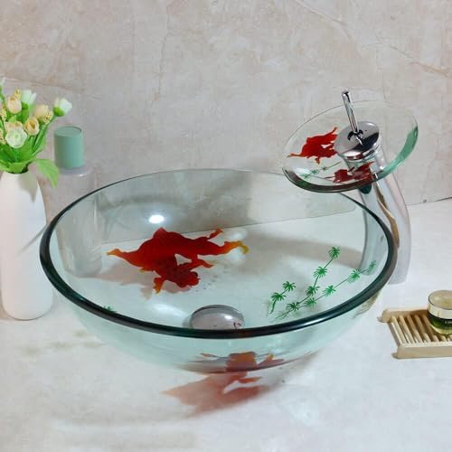 Gorgeous Hand-Painted Gold Fish Sink for Bathroom