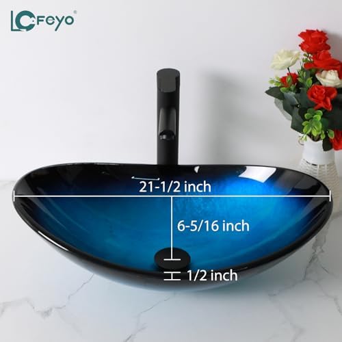 Lofeyo tempered glass blue vessel sink 21 x 6