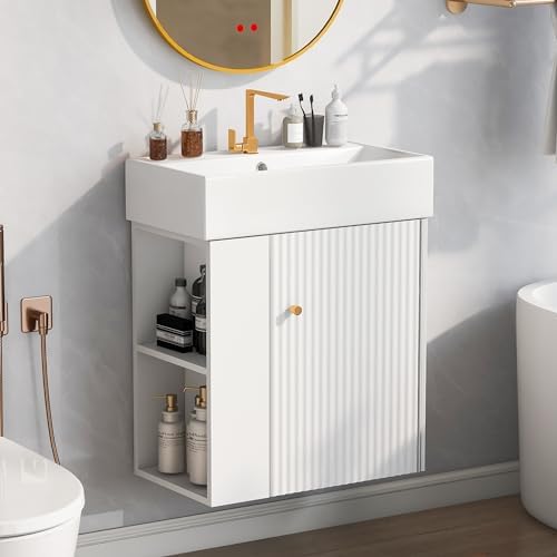 Bathroom Vanity for Small Space Modern Wall-Mounted Sink with Storage