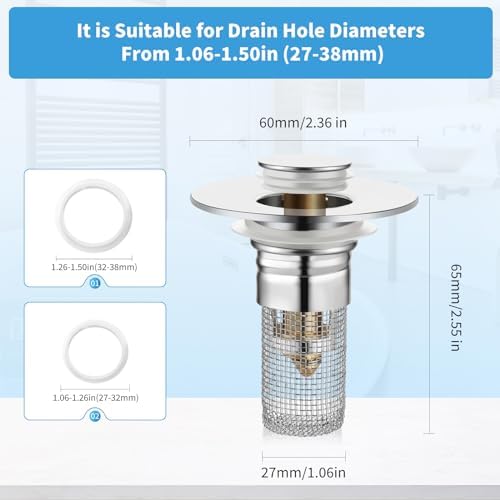 2-Pack Sink Stopper with Hair Strainer for US
