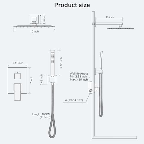 Black Rainfall Shower Faucet Set - Wall Mounted